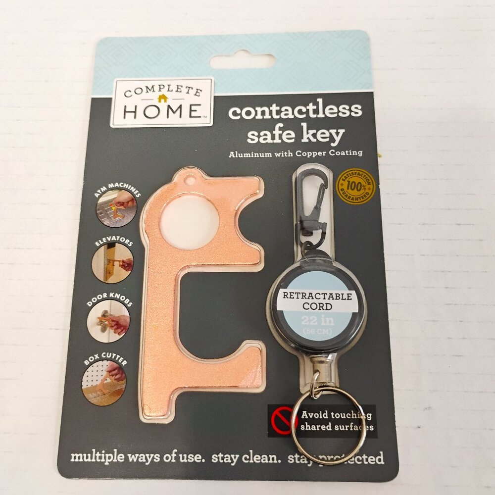 Contactless Safe Key Rose Gold Touch Tool w/ Retractable Cord & Key Ring NEW